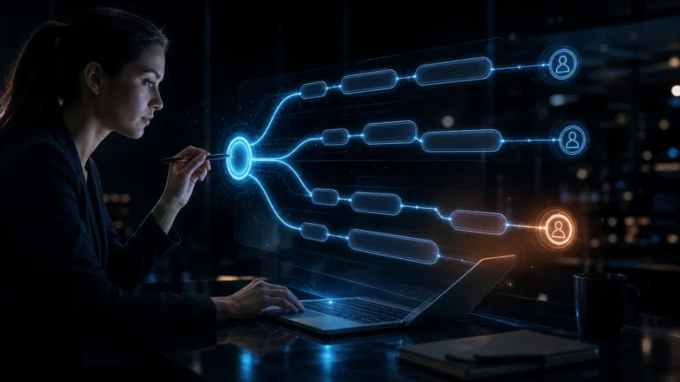 Selbstständige steuert ein holografisches Netzwerk langer Suchanfragen zu passenden Kundenkontakten.