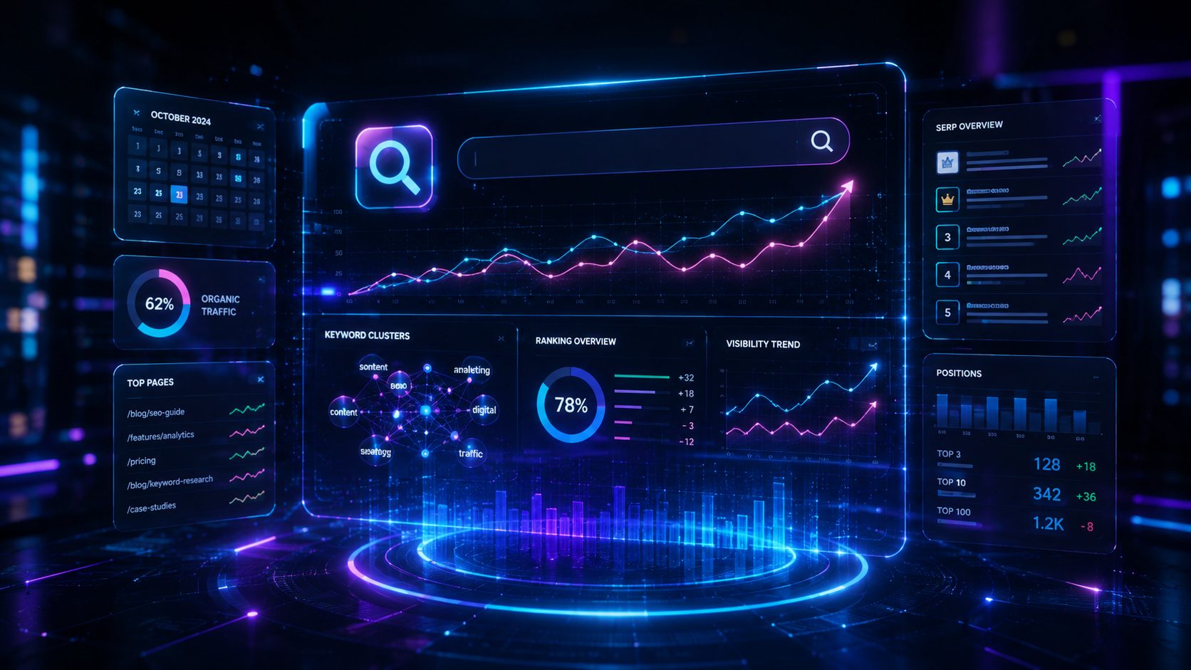 SEO-Dashboard mit Suchanalyse als Symbol fuer Tipps zur Verbesserung des Google Rankings.