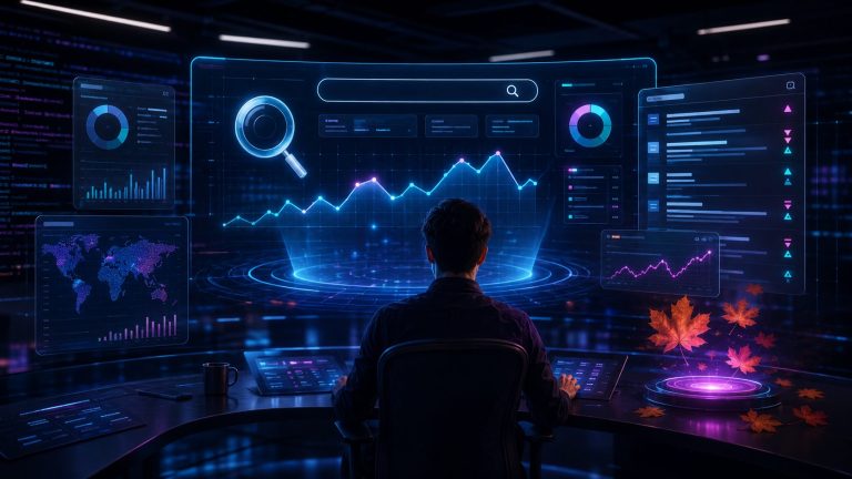 SEO-Dashboard mit Suchanalyse und Kurven als Symbol fuer den Monatsrueckblick Oktober 2024.