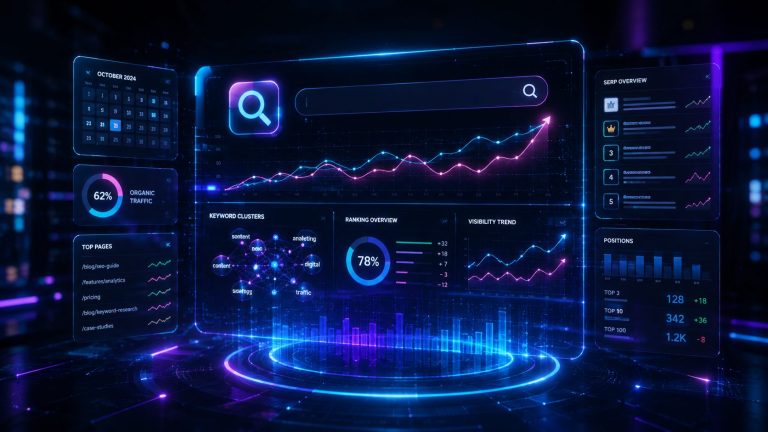 Such- und Ranking-Dashboard als Symbol fuer den SEO-Monatsrueckblick September 2024.