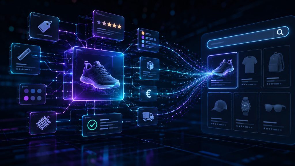 Produktkarten, Social-Media-Signale und Shop-Oberflaechen fuer Social Commerce.