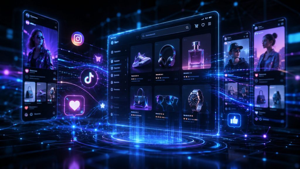 Social-Media-Oberflaechen als Symbol fuer Reichweite und SEO-Unterstuetzung.